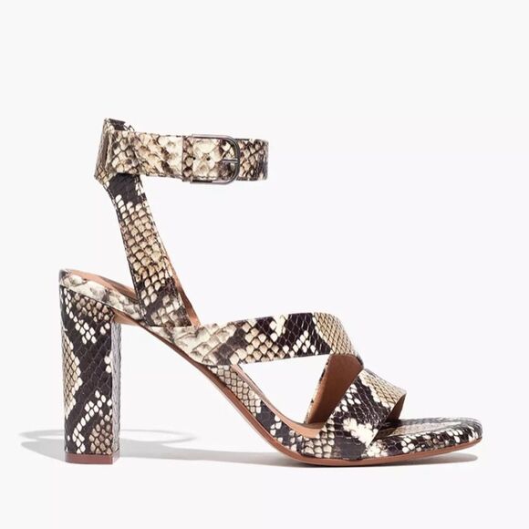 Madewell The Liv Asymmetrical Ankle Strap Snake Embossed Leather Sandals size 6 - Picture 2 of 13